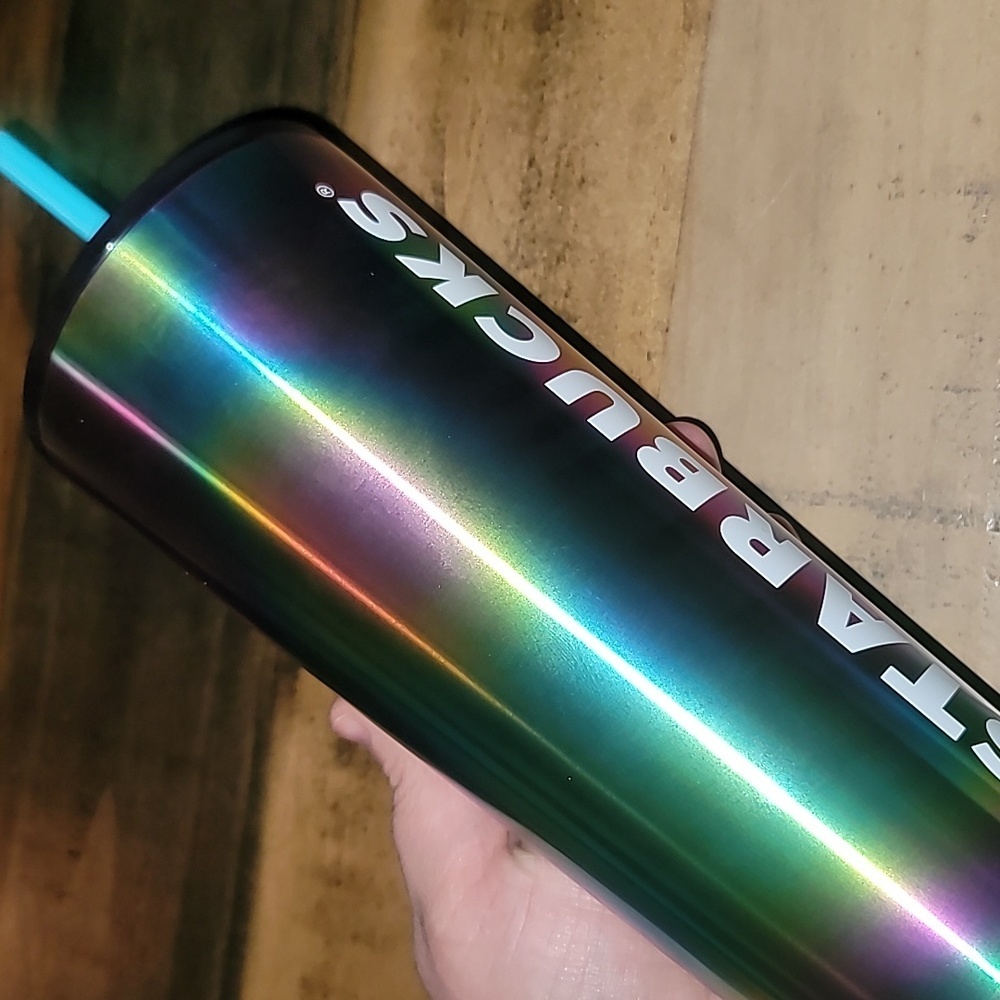 Starbucks Fluorescent Rainbow Metal Venti Tumbler Cup - Picture 3 of 9
